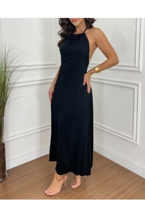 K61626-SIYAH SİYAH ELBİSE