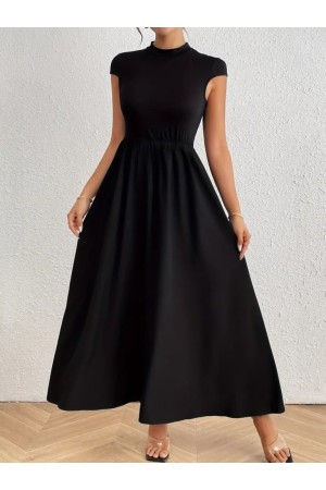 K61637-SIYAH SİYAH ELBİSE