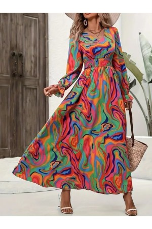 K61658-DESENLI DESENLİ ELBİSE