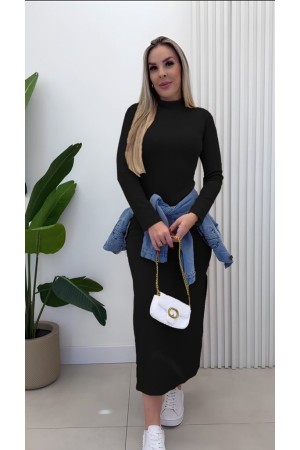 K61691-SIYAH SİYAH ELBİSE