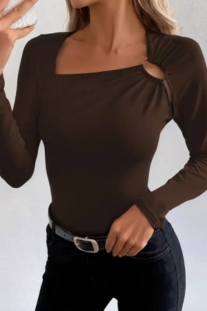 K61810-KAHVE COFFEE BLOUSE