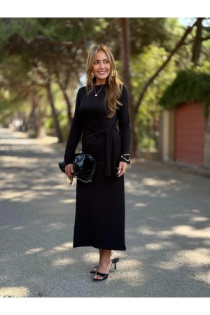 K61899-SIYAH SİYAH ELBİSE