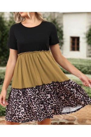K66053-COK_RENKLI LEOPAR ELBİSE