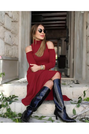 K72168-KIRMIZI KIRMIZI ELBİSE