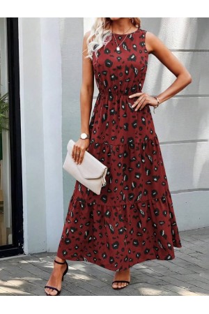 K72282-BORDO KIRMIZI ELBİSE