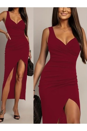 K72381-BORDO BORDO ELBİSE