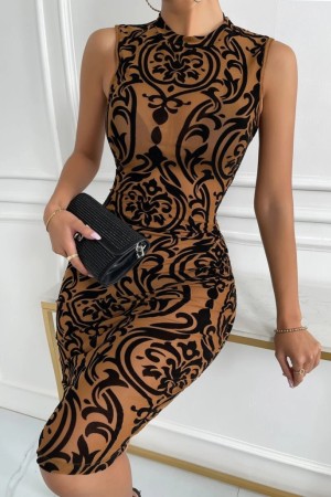 K76143-KAHVE COFFEE DRESS