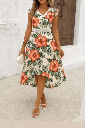 K76174-CICEKLI DESENLİ ELBİSE