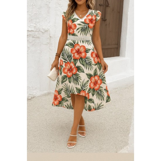 K76174-CICEKLI Patterned DRESS