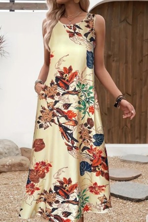 K76187-CICEKLI Patterned DRESS