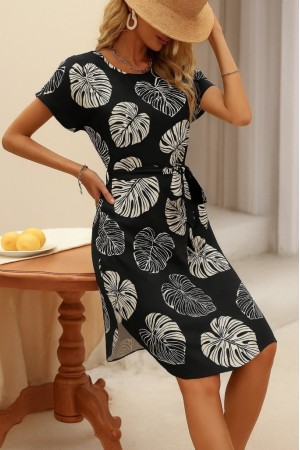 K81065-YAPRAK_DESEN DESENLİ ELBİSE