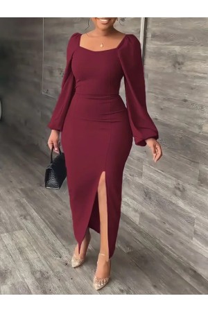 K97120-BORDO BORDO ELBİSE