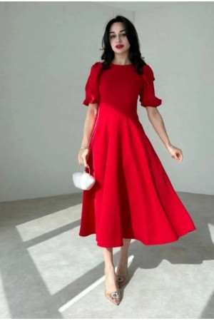 K98019-KIRMIZI KIRMIZI ELBİSE