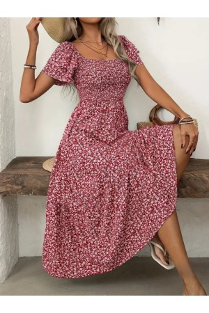 K98036-KIRMIZI KIRMIZI ELBİSE