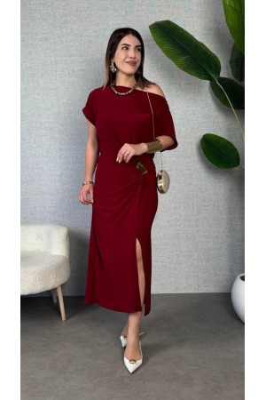 K98037-BORDO BORDO ELBİSE