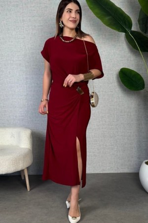 K98037-BORDO Burgundy DRESS