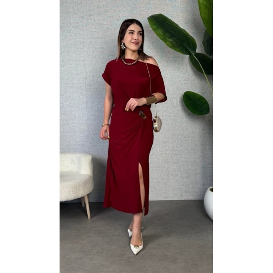 K98037-BORDO Burgundy DRESS