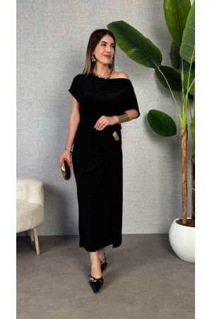 K98037-SIYAH SİYAH ELBİSE