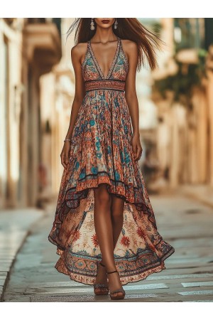 K98038-DESENLI DESENLİ ELBİSE