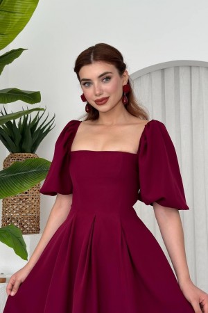 M00026-BORDO Bordo ELBİSE