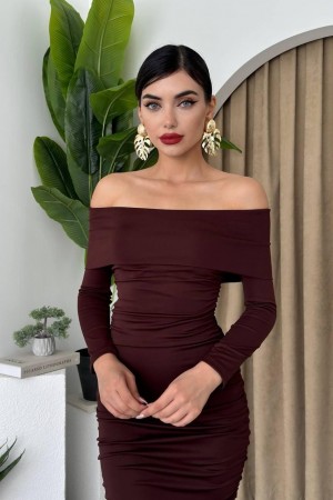 M00102-KAHVE KAHVE ELBİSE