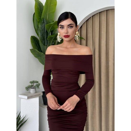 M00102-KAHVE KAHVE ELBİSE