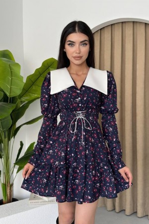 M00113-ÇİÇEK DESEN ÇİÇEK DESEN ELBİSE