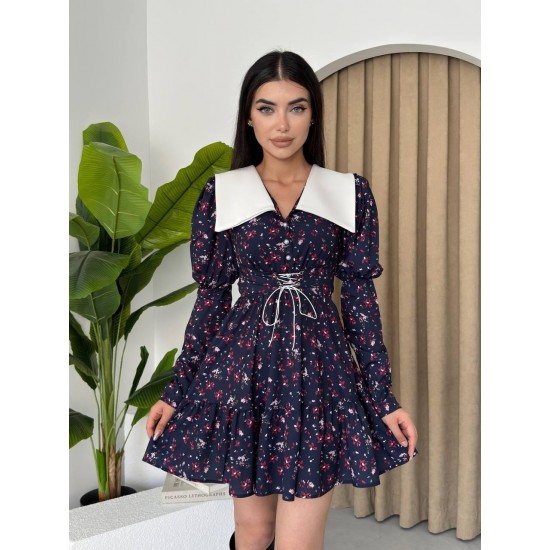 M00113-ÇİÇEK DESEN ÇİÇEK DESEN ELBİSE