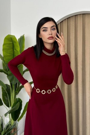 M00116-BORDO Bordo ELBİSE