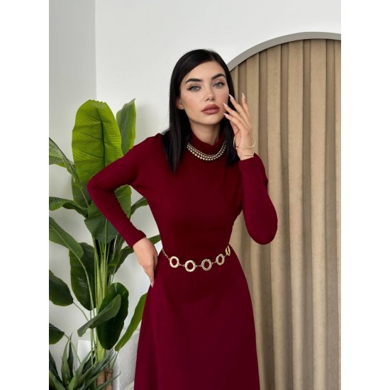 M00116-BORDO Bordo ELBİSE