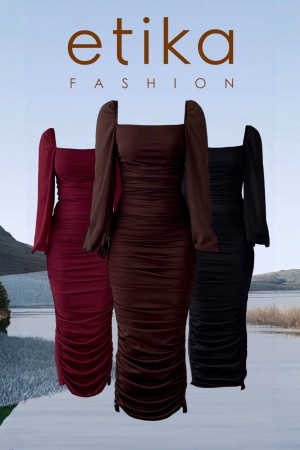 M00153-BORDO Bordo ELBİSE