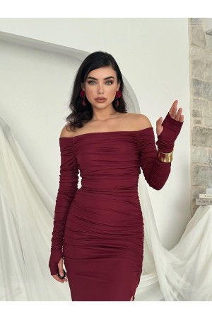 M00188-BORDO Bordo ELBİSE