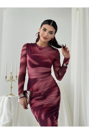 M00192-BORDO Bordo ELBİSE