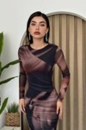 M00192-KAHVE KAHVE ELBİSE