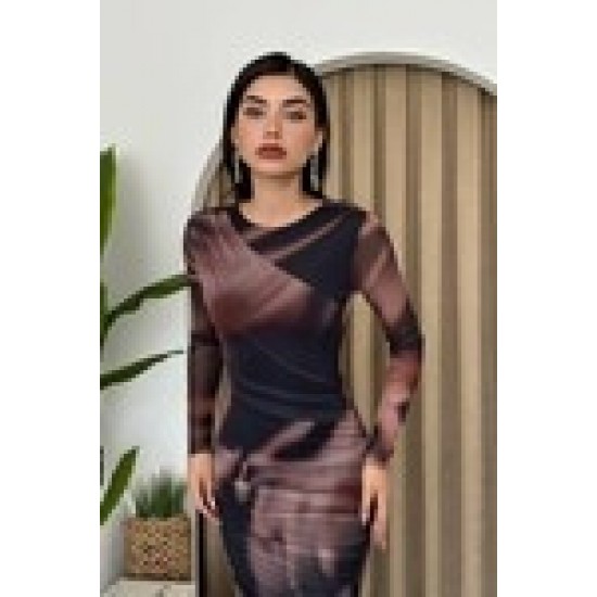 M00192-KAHVE KAHVE ELBİSE