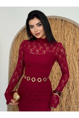 M00226-BORDO Bordo ELBİSE