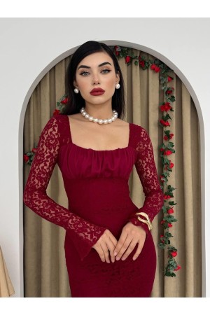 M00247-BORDO Bordo ELBİSE