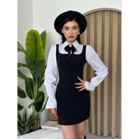M00270-SİYAH BEYAZ SİYAH BEYAZ ELBİSE