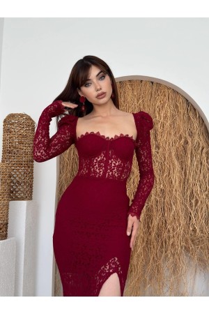 M00277-BORDO Bordo ELBİSE