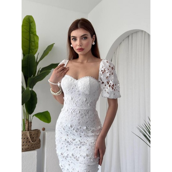 M00309-BEYAZ Beyaz ELBİSE