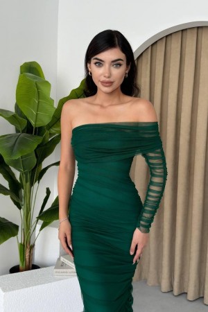 M00328-PETROL YEŞİLİ PETROL YEŞİLİ ELBİSE