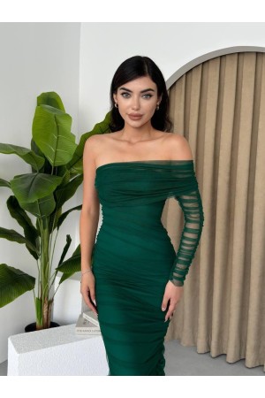 M00328-PETROL YEŞİLİ PETROL YEŞİLİ ELBİSE