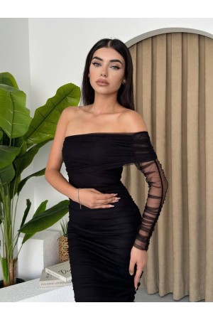 M00328-SIYAH Siyah ELBİSE