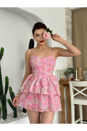 M00342-GUL DESEN PEMBE GUL DESEN PEMBE ELBİSE