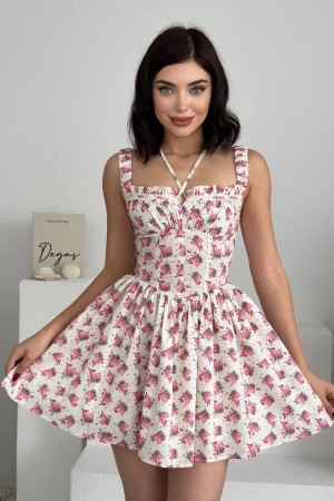 M00353-ÇİÇEK DESEN ÇİÇEK DESEN ELBİSE