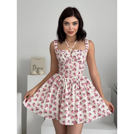 M00353-ÇİÇEK DESEN ÇİÇEK DESEN ELBİSE