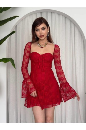 M00356-KIRMIZI Kırmızı ELBİSE