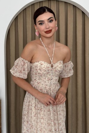 M00387-BEJ Bej ELBİSE