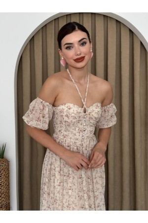 M00387-BEJ Bej ELBİSE