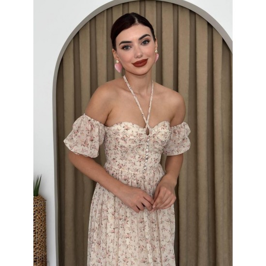 M00387-BEJ Bej ELBİSE